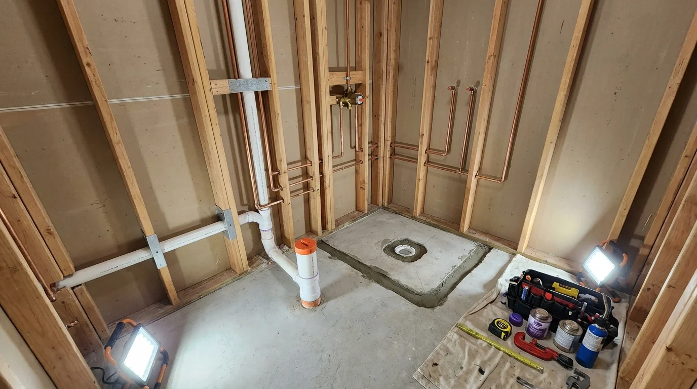 Bathroom rough-in plumbing during remodel by Johns Plumbing LLC in Bryans Road