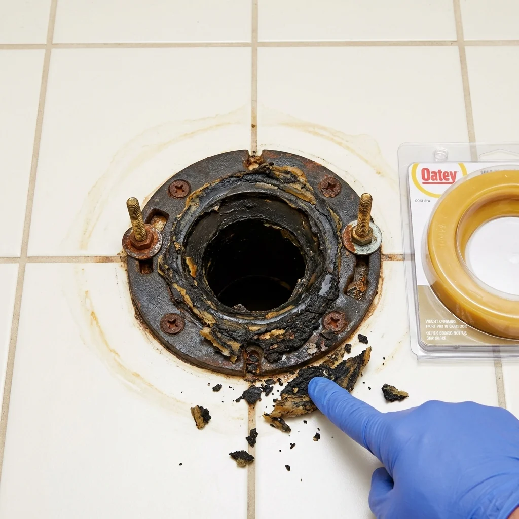 Failed wax ring showing water seepage at the base of a toilet in a Bryans Road, MD home