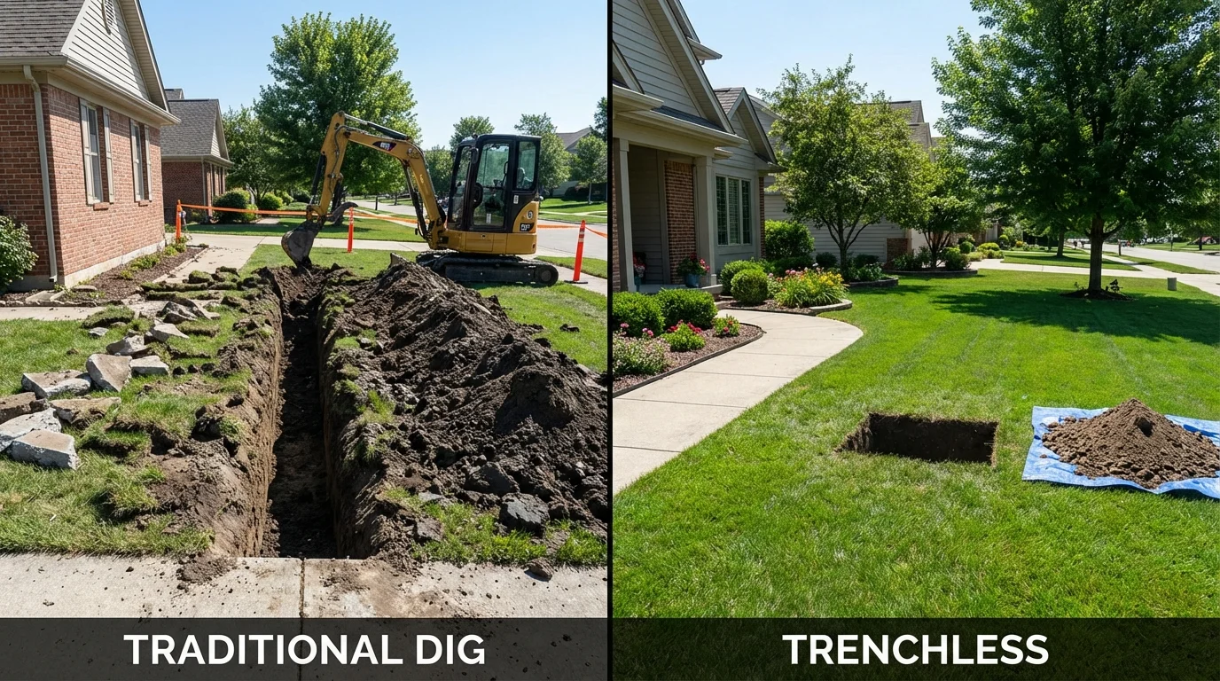 Trenchless sewer repair with minimal yard damage versus traditional excavation in Bryans Road, MD